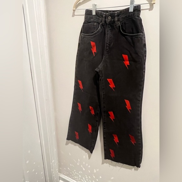 The Ragged Priest Jeans, Black Denim/Red Bolt - Picture 1 of 10